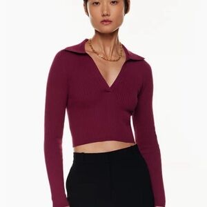 Aritzia Babaton ribbed knit long-sleeve top sweater in grapevine burgundy plum